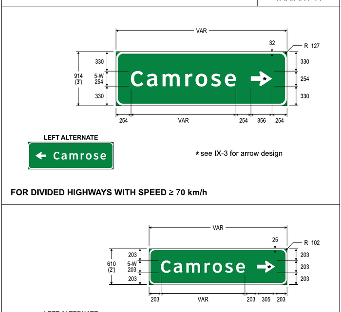 Guide / destination sign — official Alberta sign catalogue image