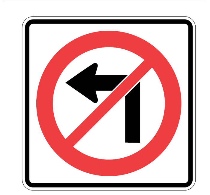 No left turn — official Alberta sign catalogue image