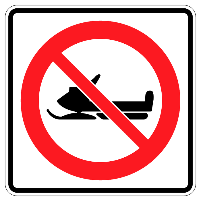 No motorized snow vehicles — official Alberta sign catalogue image