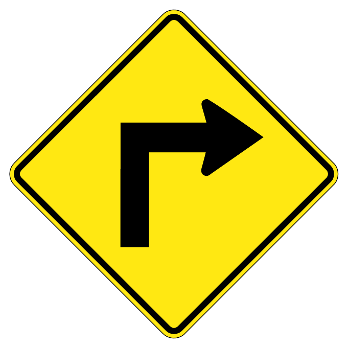 Sharp turn right — official Alberta sign catalogue image