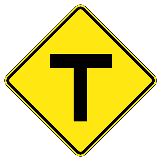 T intersection ahead — official Alberta sign catalogue image