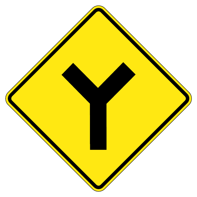 Y intersection ahead — official Alberta sign catalogue image