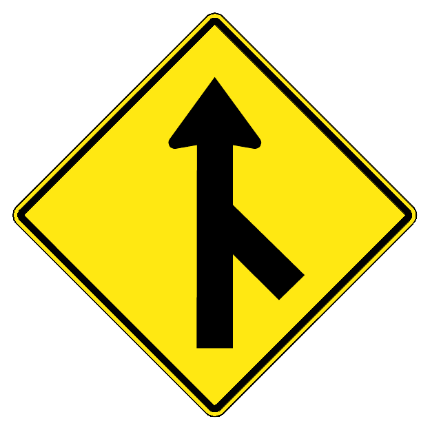 Merging traffic — official Alberta sign catalogue image