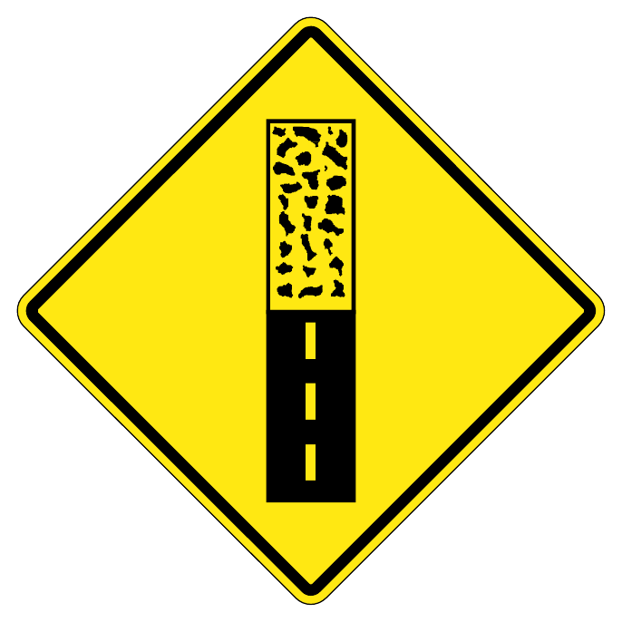 Pavement ends — official Alberta sign catalogue image