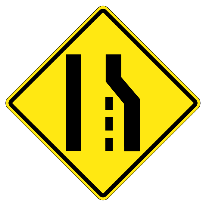 Right lane ends — official Alberta sign catalogue image