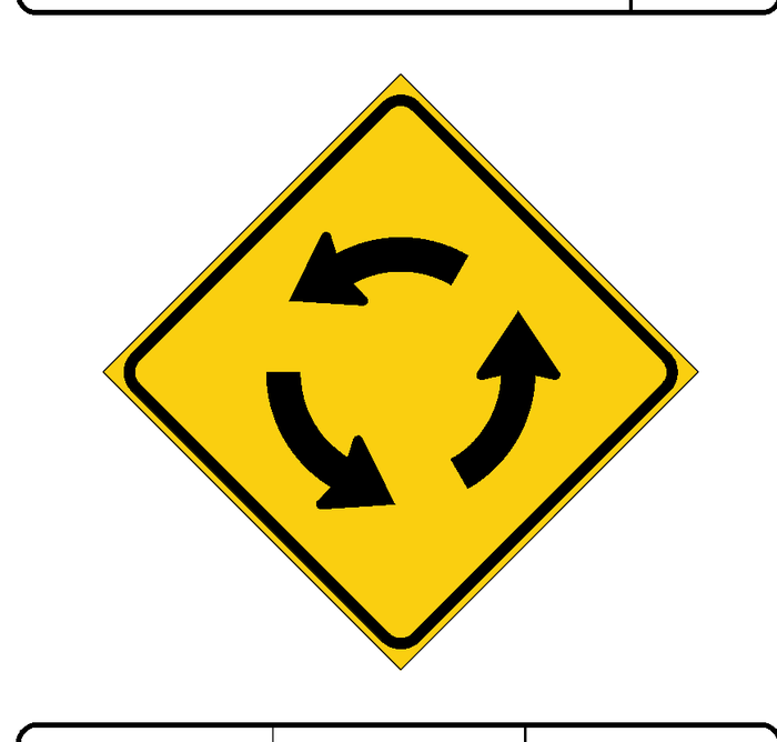 Roundabout ahead — official Alberta sign catalogue image