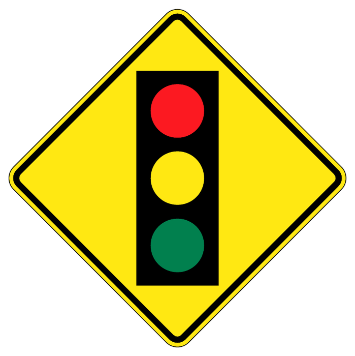 Traffic signals ahead — official Alberta sign catalogue image